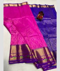 Pink and Navy Blue kuppadam pattu sarees with Jari Border design