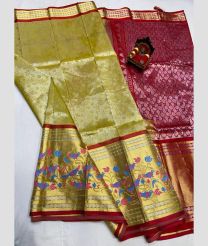 Lite Golden and Maroon kuppadam pattu sarees with Jari Border design