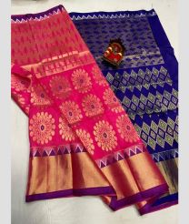 Pink and Royal Blue kuppadam pattu sarees with Jari Border design