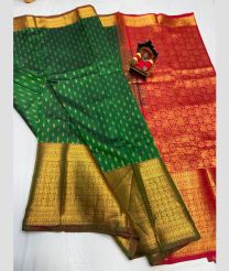 Green and Red kuppadam pattu sarees with Jari Border design