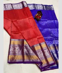 Red and Royal Blue kuppadam pattu sarees with Jari Border design
