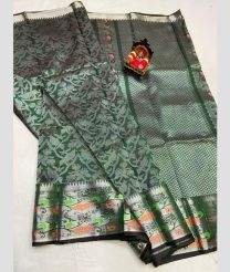Green and Silver kuppadam pattu sarees with Jari Border design