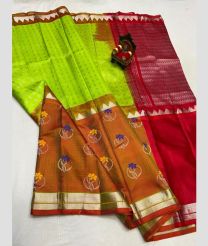 Parrot Green and Chestnut kuppadam pattu sarees with Jari Border design