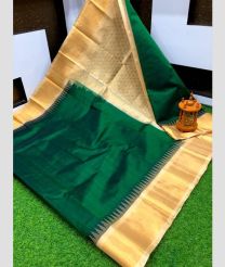 Pine Green and Cream kuppadam pattu sarees with Temple Border design
