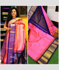 Pink and Navy Blue kuppadam pattu sarees with Temple Border design