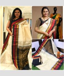 Half White and Red kuppadam pattu sarees with Temple Border design