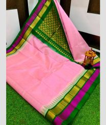 Rose Pink and Green kuppadam pattu sarees with Temple Border design