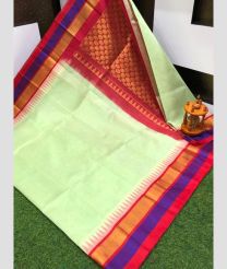 Half White and Crimson kuppadam pattu sarees with Temple Border design