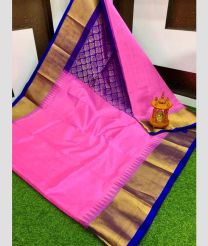 Hot Pink and Royal Blue kuppadam pattu sarees with Temple Border design