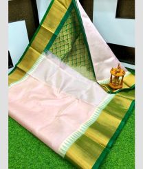 Cream and Green kuppadam pattu sarees with Temple Border design