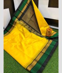 Yellow and Green kuppadam pattu sarees with Temple Border design