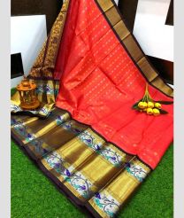 Bean Red and Dark Chocolate kuppadam pattu sarees with Paithani Border design