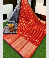 Orange and Grey kuppadam pattu sarees with Paithani Border design
