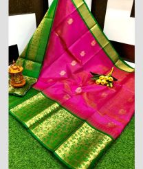 Neon Pink and Green kuppadam pattu sarees with Paithani Border design