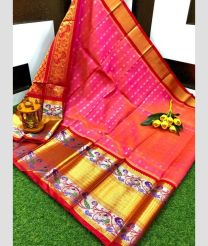 Pink and Red kuppadam pattu sarees with Paithani Border design