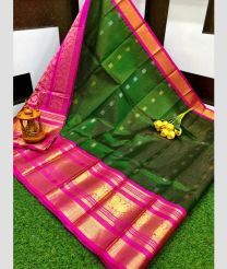 Dark Green and Hot Pink kuppadam pattu sarees with Paithani Border design
