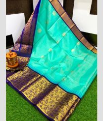 Turquoise and Navy Blue kuppadam pattu sarees with Paithani Border design