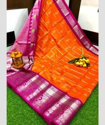 Orange and Hot Pink kuppadam pattu sarees with Paithani Border design