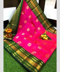 Pink and Green kuppadam pattu sarees with Paithani Border design