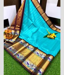 Sky Blue and Chocolate kuppadam pattu sarees with Paithani Border design