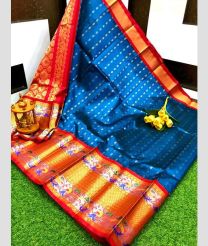 Blue and Orange kuppadam pattu sarees with Paithani Border design