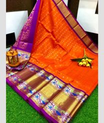 Orange and Magenta kuppadam pattu sarees with Paithani Border design