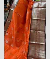 Orange and Chocolate kuppadam pattu sarees with Kanchi Border design