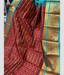 Chestnut and Turquoise kuppadam pattu sarees with Kanchi Border design