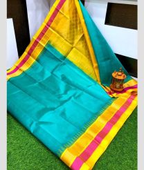 sky blue colour kuppadam pattu sarees with Temple Border design