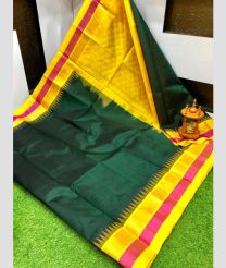 dark green colour kuppadam pattu sarees with Temple Border design