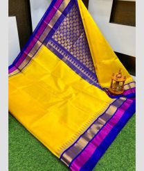 yellow colour kuppadam pattu sarees with Temple Border design
