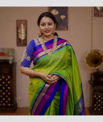 olive green colour kuppadam pattu sarees with Temple Border design