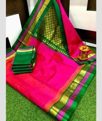 ruby colour kuppadam pattu sarees with Temple Border design