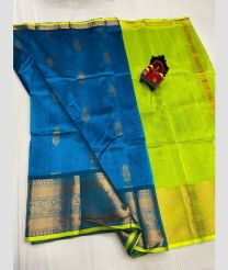 blue and light green colour kuppadam pattu sarees with All over design