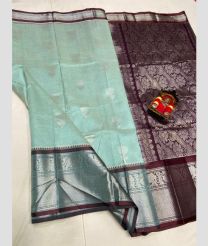 silver and light blue colour kuppadam pattu sarees with All over design