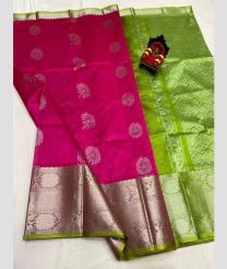 magenta red and silver colour kuppadam pattu sarees with All over design