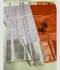 gray and orange colour kuppadam pattu sarees with All over design