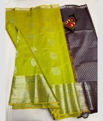 light green and silver colour kuppadam pattu sarees with All over design