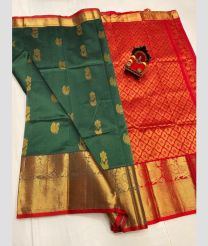 dark green and brown colour kuppadam pattu sarees with All over design