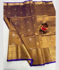 brown and light purple colour kuppadam pattu sarees with All over design