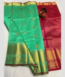 cyan blue and  magenta red colour kuppadam pattu sarees with All over design