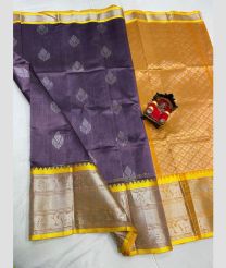 purple and silver colour kuppadam pattu sarees with All over design