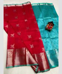 maroon and cyan colour kuppadam pattu sarees with All over design