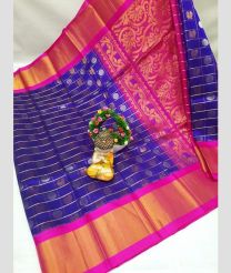blue and coral colour kuppadam pattu sarees with Kanchi Border design