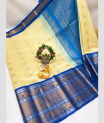 cream and blue colour kuppadam pattu sarees with Kanchi Border design