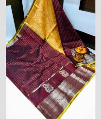 charcoal and yellow colour kuppadam pattu sarees with Kanchi Border Desing design