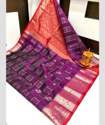 purple and silver colour kuppadam pattu sarees with Kanchi Border Desing design