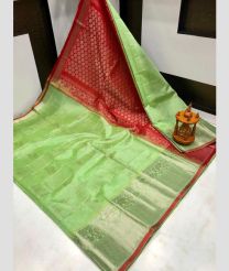 light green and brown colour kuppadam pattu sarees with Kanchi Border Desing design