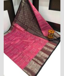 coral and silver colour kuppadam pattu sarees with Kanchi Border Desing design
