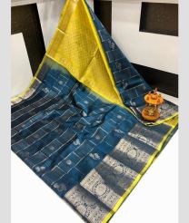 light yellow and blue colour kuppadam pattu sarees with Kanchi Border Desing design